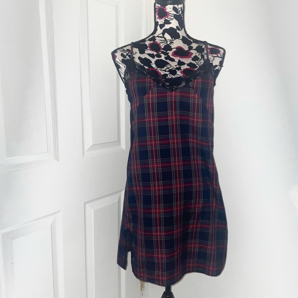 Plaid Mini Dress with Lace Detailing
